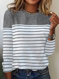 NEW Striped Crew Neck T-shirt, Casual Long Sleeve Top, Women's Clothing, Sz L