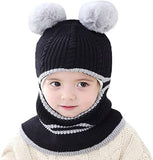 NEW Uniyoung Baby Unisex Winter Warm Hat Knit Double Pom Pom Beanie with Fleece Lining (Black) Ages 1-5