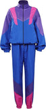NEW 80s Outfits for Women 2 Piece Tracksuit Costume Color Block Windbreaker Jacket Pants Hip Hop Sportswear, Dark Blue, Sz L, Retails $50