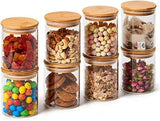 NEW Eviqe Store® - 6 Piece Small Glass Jars Air Tight Canister Kitchen Food Storage Container Set with Natural Bamboo Lids for Candy, Cookie, Rice, Sugar, Flour, Pasta, Nuts (270ML)