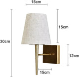 NEW Retails $120+, EFINEHOME Set of 2 Mid-Century Modern Wall Light with Beige Fabric Shade| 1-Light Antique Gold Indoor Wall Lamp Fixture| Hallway Bathroom Vanity Light Sconces Wall Lighting (Hardwire)