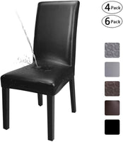 NEW Fuloon 4 Pack Super Fit Stretch Removable Washable Dining Chair Protector Slipcovers! Covers seat & back (4, Black PU), Retails $54+