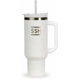 NEW SSH 40 oz Insulated Stainless Steel Tumbler with Handle & Leakproof Lid – BPA-Free, Vacuum-Sealed Travel Mug with Reusable Straw – Fits Car Cup Holders – White – Popular Seasonal Pick