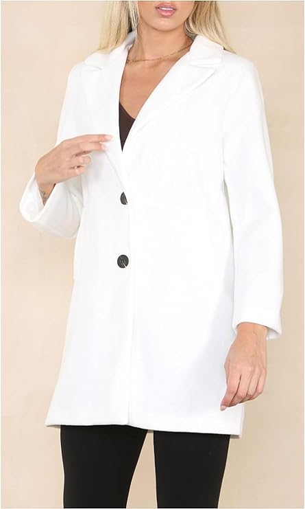 NEW FAIRY BOUTIQUE Womens Long 2Pocket Italian Coat Wool Look Winter Coat Long Sleeve Collared Jacket, Fits Like a Large, Cream, Retails $51