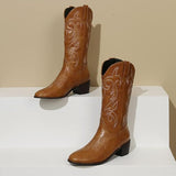 NEW PAUVAODY Classic Women's Western Boots Mid Calf Block Heel, Women's Sz 7, Retails $60