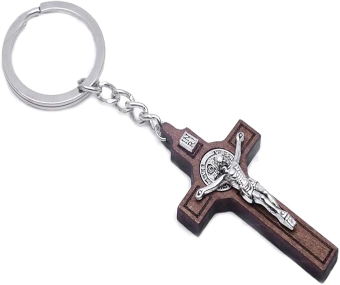 NEW Jesus Cross Keychain for Women and Men, Key Chain Religious Souvenir for Handbag/Phone/car Pendant Accessory, Brown