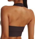 NEW Litthing Backless Sports Bra Women Halter Neck Seamless Bralette Middle Impact Support Padded Bras Comfort Wireless Gym Tank Tops Yoga Workout Sexy Crop Top, Brown, Sz M
