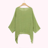 NEW Summer Cotton Linen Blouse for Women, Irregular Hem Asymmetric Drop Shoulder Top Textured Solid Shirred Pleated Top, Green, Tag says Sz 3XL fits like an XL