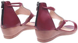 NEW Women's Fashion Wedge Sandals Comfort Rome Pedic Open Toe PU Leather Sandals Ladies Summer Walking Sandals for Outdoor Sport Beach Traveling Flip Flops, Burgundy, Sz 8
