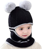 NEW Uniyoung Baby Unisex Winter Warm Hat Knit Double Pom Pom Beanie with Fleece Lining (Black) Ages 1-5