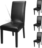 NEW Fuloon 4 Pack Super Fit Stretch Removable Washable Dining Chair Protector Slipcovers! Covers seat & back (4, Black PU), Retails $54+