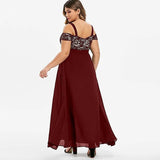 NEW Women Plus Size Cold Shoulder Floral Lace Maxi Party Evening Camis Long Dress Casual Skirts for Women 2024, Wine, Sz 3XL