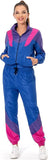 NEW 80s Outfits for Women 2 Piece Tracksuit Costume Color Block Windbreaker Jacket Pants Hip Hop Sportswear, Dark Blue, Sz L, Retails $50