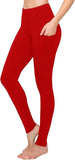 NEW SATINA Leggings for Women - Soft Women’s High Waisted Leggings, Full Lengths w/Pockets, Red, One Size