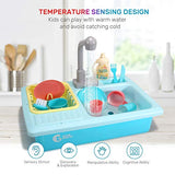 NEW CUTE STONE Color Changing Kitchen Sink Toys, Children Heat Sensitive Electric Dishwasher Playing Toy with Running Water, Automatic Water Cycle System Play House Pretend Role Play Toys for Boys Girls