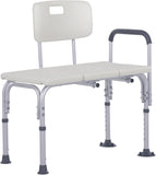 NEW Retails $96, HOMCOM 6-Level Adjustable Bath and Shower Transfer Bench Aluminum Chair with Non-Slip Feet, Armrest & Backrest, White