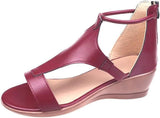 NEW Women's Fashion Wedge Sandals Comfort Rome Pedic Open Toe PU Leather Sandals Ladies Summer Walking Sandals for Outdoor Sport Beach Traveling Flip Flops, Burgundy, Sz 8