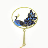 NEW yueton Peacock Metal Bookmarks 24K Gold Plated Brass Page Marker with Metal Pendant