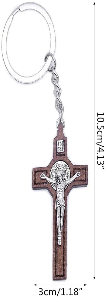 NEW Jesus Cross Keychain for Women and Men, Key Chain Religious Souvenir for Handbag/Phone/car Pendant Accessory, Brown