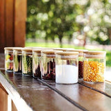 NEW Eviqe Store® - 6 Piece Small Glass Jars Air Tight Canister Kitchen Food Storage Container Set with Natural Bamboo Lids for Candy, Cookie, Rice, Sugar, Flour, Pasta, Nuts (270ML)