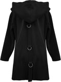 NEW Women Jacket Casual Single Breasted Hooded Jacket Lapel Neck Long Sleeve Winter Button Up Long Trench Coats, Black, Sz S