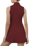 NEW Women 2 Piece Golf Tennis Dress Zipper Collar Workout Sleeveless Athletic Dress with Shorts and Pockets Sportswear Burgundy Sz XL