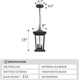 NEW Retails $297+, Smeike Large Outdoor Pendant Light, 2-Light Exterior Light Fixture for Porch Modern Outdoor Hanging Lantern Light in Matte Black Finish with Clear Glass