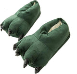 NEW Thicken Warm Winter Slippers Dinosaur Claws Slippers Novelty Feet, Green, Kids Sz 3/4