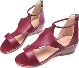 NEW Women's Fashion Wedge Sandals Comfort Rome Pedic Open Toe PU Leather Sandals Ladies Summer Walking Sandals for Outdoor Sport Beach Traveling Flip Flops, Burgundy, Sz 8