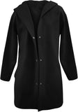 NEW Women Jacket Casual Single Breasted Hooded Jacket Lapel Neck Long Sleeve Winter Button Up Long Trench Coats, Black, Sz S