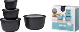 NEW Retails $150, Mepal, Cirqula Set of 4 Multi Food Storage and Serving Bowls with Lids, Food Prep Containers, Deep, Nordic Black, 1 each (17oz, 34oz, 68oz, 101oz), 1 Set