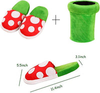 NEW Piranha Plants Plush Slippers Suit Winter Home Wear Cannibal Flower Slippers with Green Warp Pipe Plush for Women Men one size fits most