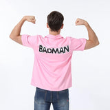 NEW Halloween Anime Men's Badman Vegeta Pink Basic Collar Short-Sleeved Woven Shirt, Sz XL