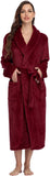 NEW RONGTAI Womens Bathrobe Ladies Fleece Plush Warm Long Robes, Burgundy Red, Sz L