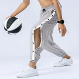 NEW Men's Tear Away Basketball Pants Post Surgery Side Split Snap Button Sweatpants Track Pants, Grey/White, Sz XL