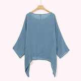 NEW Sz 2X Blue Linen Tops for Women Loose Fit Summer Casual Plus Size Loose Cotton Solid Color Tops Shirt Blouse Linen Blend Top