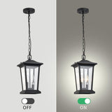 NEW Retails $297+, Smeike Large Outdoor Pendant Light, 2-Light Exterior Light Fixture for Porch Modern Outdoor Hanging Lantern Light in Matte Black Finish with Clear Glass