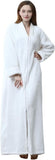 NEW Long Full Zip Fleece Bath Robe for Women Zipper Spa Bathrobe Flannel Nightgown Housecoat, White, Sz L, Retails $49+