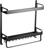 NEW Retails $88, Shower Caddy Bathroom Shelf 2 Tier Bathroom Shelf Wall Mounted with Towel Hooks, Bathroom Organizer Shelf, Floating Shelves Wall Mounted (Black) Shower Organizer