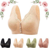 NEW Hiufer Lily Bras for Older Women Front Close Wireless No Wire Padded, Lily Zero Feel Lace Full Coverage Front Closure Bra, Beige, Fits XL/1X
