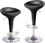 NEW Set of 2 Alpha Leather Contemporary Bombo Style Adjustable Barstools - Black Licorice Baseball Stitch, Retails $302