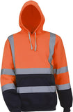 NEW Mens Fleece Reflective Hooded Sweatshirt Long Sleeve High Visibility Striped Hoodies Street Work Safety Pullover Tops, Orange, Sz XL
