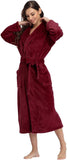 NEW RONGTAI Womens Bathrobe Ladies Fleece Plush Warm Long Robes, Burgundy Red, Sz L