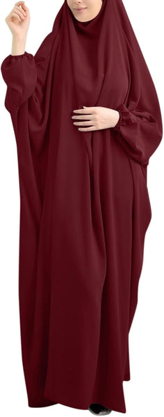 NEW Women's Solid Abaya Dress One-Piece Full Length Prayer Abaya Eid Prayer Dress Robe Plus Size Ramadan Biblical Costumes One Size fits all Burgundy
