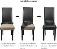 NEW Fuloon 4 Pack Super Fit Stretch Removable Washable Dining Chair Protector Slipcovers! Covers seat & back (4, Black PU), Retails $54+