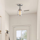NEW (2 PACK) AGV LIGHTING Mini Semi Flush Mount Ceiling Light, Clear Antique Mercury Glass Shade, 2pcs per Pack, D5 x H10, 1xE26 Base Bulb, Nickel Finish