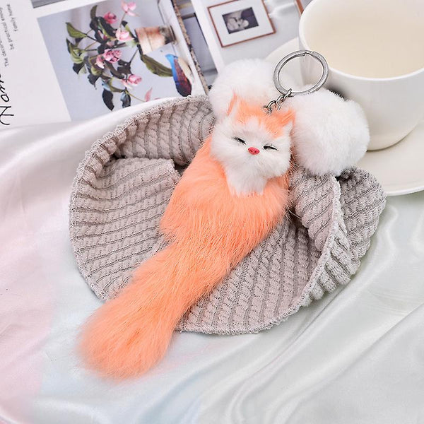 NEW Wabjtam New Cute Plush Fox Keychain Fluffy Faux Fur Pompon Key Ring Car Handbag Pendant