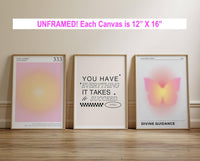 NEW iHery Large Unframed Aura Angel Numbers 333 Poster Set of 3, Premium Quality 12x16in Canvas Wall Art Decor Aesthetic, Pink Trendy Spiritual Energy Gradient Print for Yoga Bedroom, Living Room