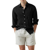 Cathalem Men's Cotton Linen Shirts long Sleeved Rugged Plaid Cotton Brushed Suede Shirt Jacket, Black Fits Medium