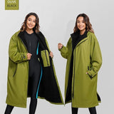 NEW Retails $89+ Weatherproof Rain Coat, KUYUSHOP Surf Robe Dry Poncho Hooded Towel Oversized Fleece Lining Thermal Long Sleeve Swim Parka, Sz L